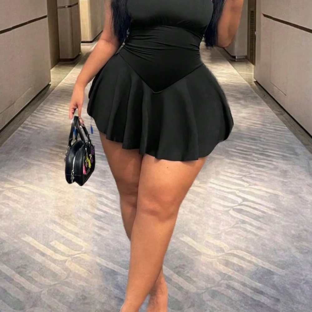 SHEIN Black Flared Mini Dress